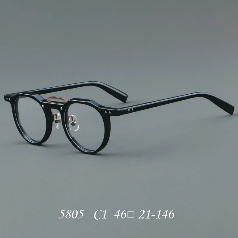 KSVEREN Vintage Acetate Frame Reading Glasses Men Women Fashion Round Rivet Optical Glasses Transparent Prescription Spectacles