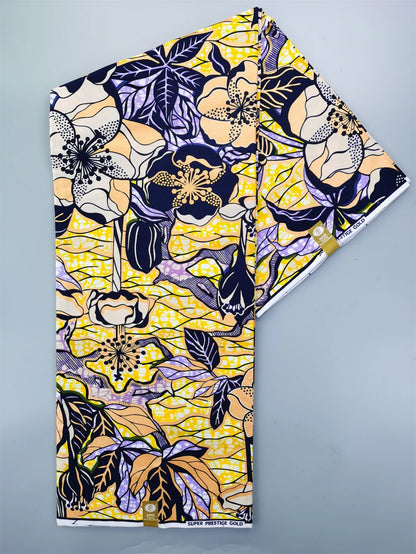 Newest Grand African Wax Glitter Glam Fabric 100% Cotton Ankara Batik Material Pagne Wax Gold Print Sewing Party Dress