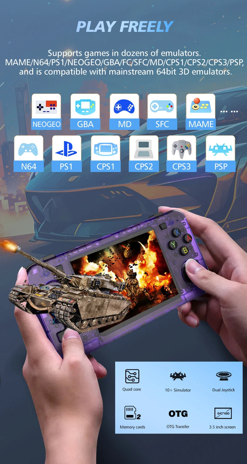 New R36H Game Console R36S Horizontal Retro Handheld Consolas Open Source Portable Pocket Video Player 64GB 3.5 Inch Boy Gift