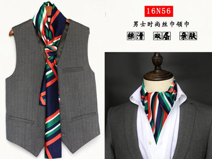 Business Scarf Hangzhou Silk Men's Scarf Long Scarf Double-Sided Trendy British European American Style Autumn Winter