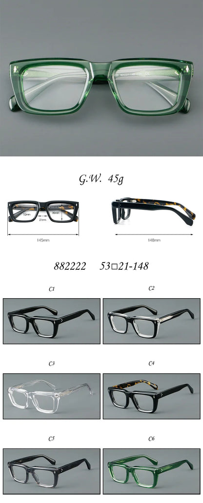 Fashion Thick Frame Acetate Glasses Men Vintage Square Myopia Prescription Eyeglasses Frame Reading Glasses Luxury Brand Eyewear