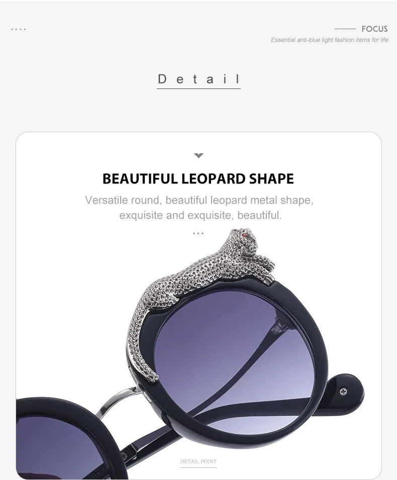 Oversized Round Sunglasses Women Big 2026 Luxury Brand Crystal Leopard-Shaped Sun Glasses for Ladies Anti Blue Light Eyeglasses