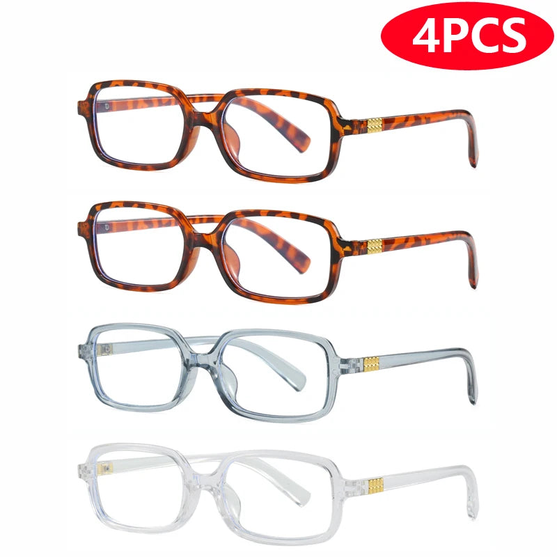 4pcs New Fashion Women Small Square Eyeglasses Frame Outdoor Casual Eyeglasses Anti Blue Light Eyewear Rivet Glasses Unisex