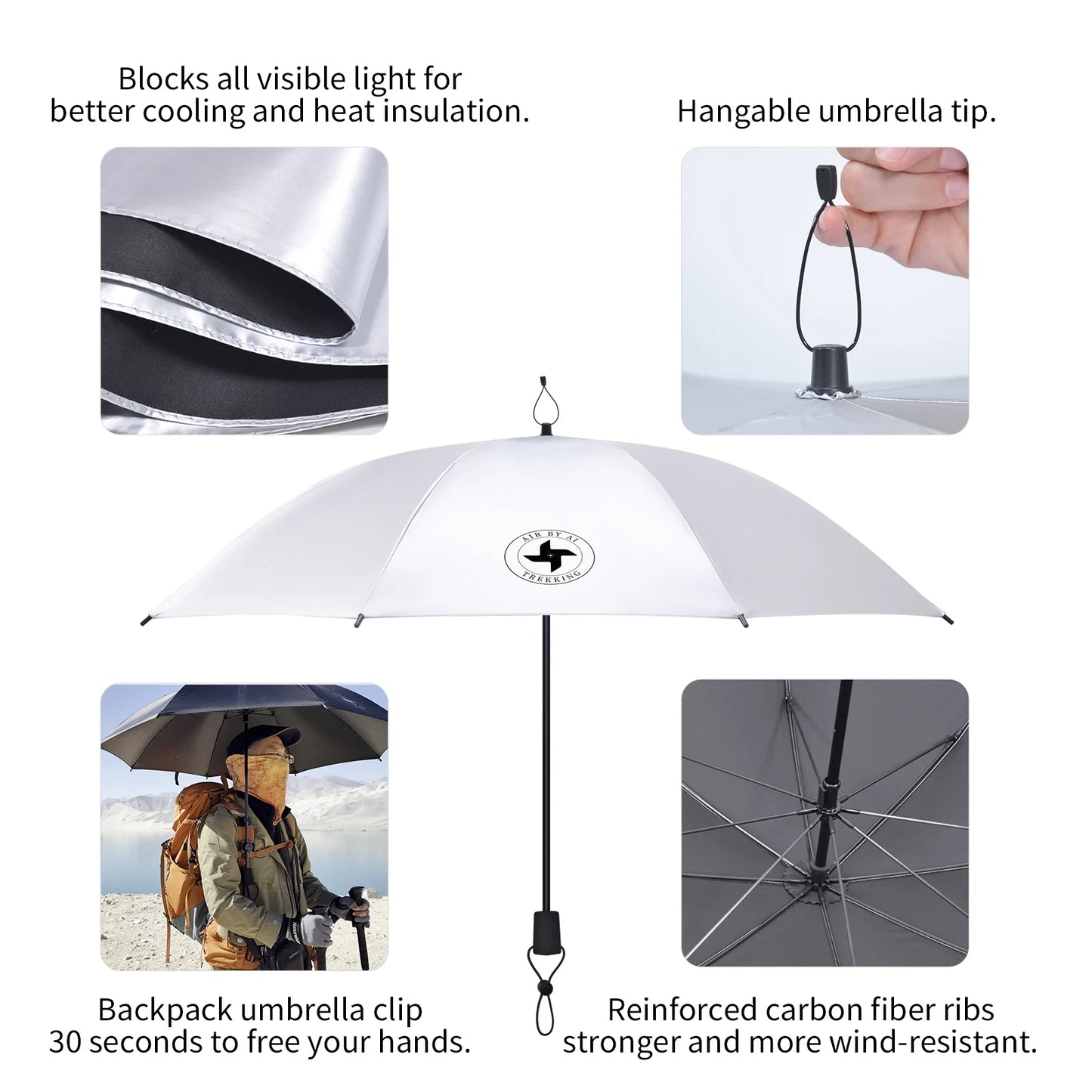 Hiking Umbrella Ultralight Outdoor trekkin long umbrella hands-free UV protection Umbrella Clip for Backpacks Sun & Rain Outdoor
