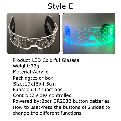 Acrylic LED Luminous Glasses Glow Party Glasses Neon Light Up Visor Eyeglasses DJ Bar Party Eyewear For Halloween Christmas