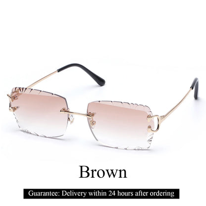 Ruiao Luxury high quality rimless diamond cut nylon lens UV400 Sunglasses fashion square metal legs glasses for men women