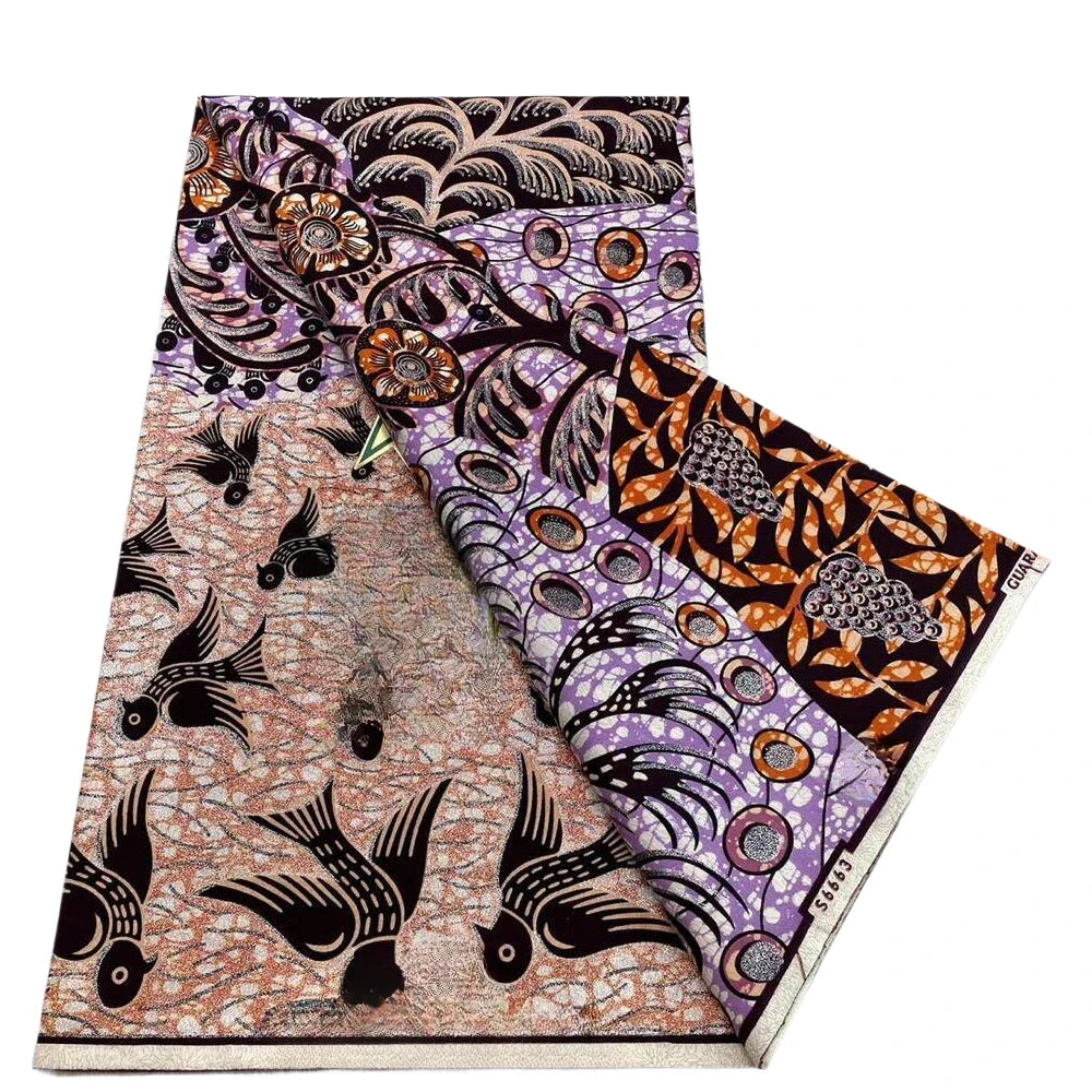 100%Certified Grand Super African Wax Nigerian GlitterGlam Gold Embellished Ankara Wax Printed Fabric Real Original For Sewing