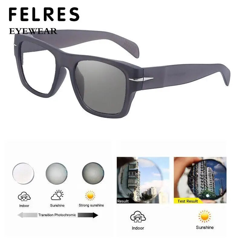  Thick Frame Men Women Square Photochromic Gray Reading Glasses Classic Presbyopia Glasses Shade Sunglasses FELRES