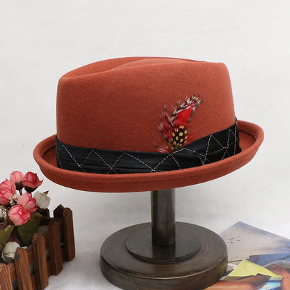 wool Derby Hat men hat male fedora with knot  felt hat for summer jazz disco hat for men black fedora hat small brim hat