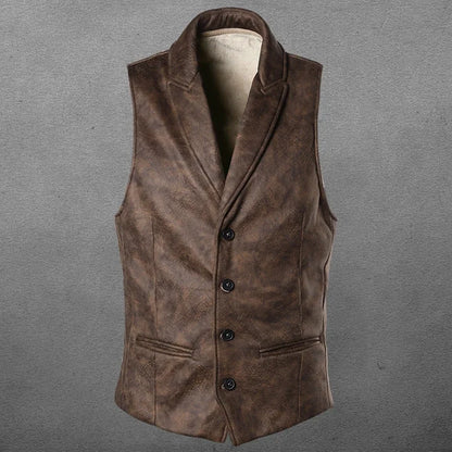 Retro Suede Vest Men Vintage Style Slim Fit Autumn Winter Mens Sleeveless Jacket V Neck Warm Waistcoat
