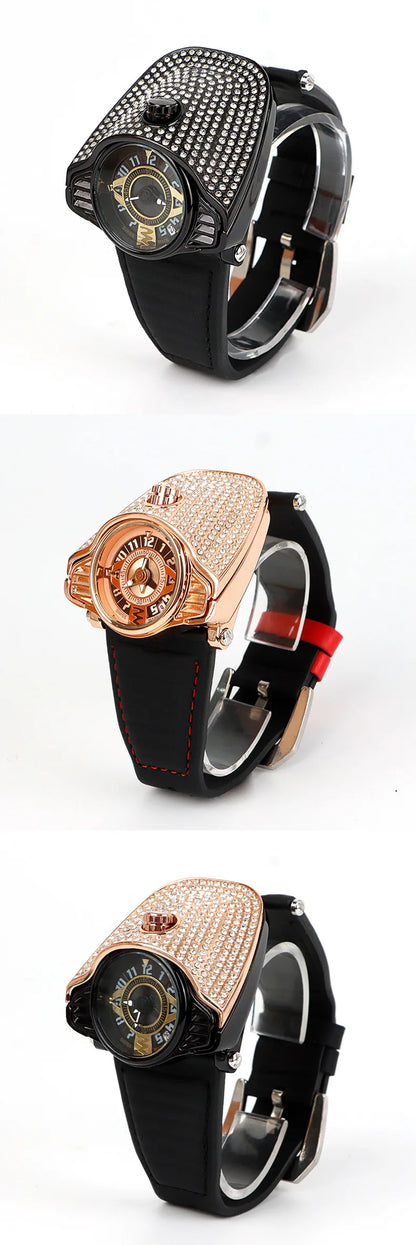 UTHAI Full Sky Star Personaliz Men Watch Sports Trend Diamond Light Luxury Large dial Leather Male Fashion Quartz Clock Watches