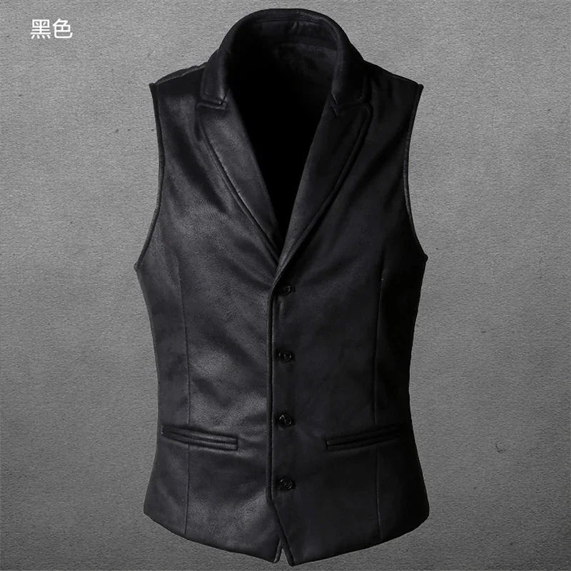 Retro Suede Vest Men Vintage Style Slim Fit Autumn Winter Mens Sleeveless Jacket V Neck Warm Waistcoat