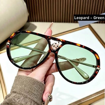 QVQV New Oversized Pilot Sunglasses Women Fashion Luxury Brand Leopard Blue Sunglasses Men Retro Outdoor Driving UV400 Shades