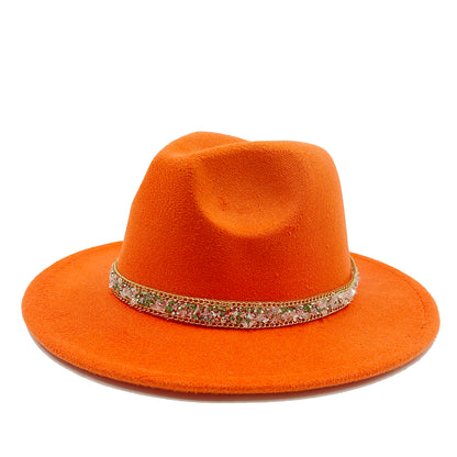 women fedoras golden chain fedora hat women men wide brim solid color jazz top hat autumn winter new Panama hat gentleman hat