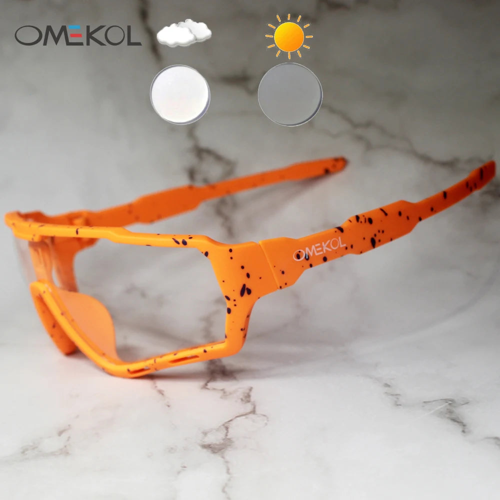 OMEKOL Brand New Photochromic Cycling Glasses Men Women Outdoor Sports Sun Glasses Bike Bicycle Eyewear MTB Baseball Sunglasses