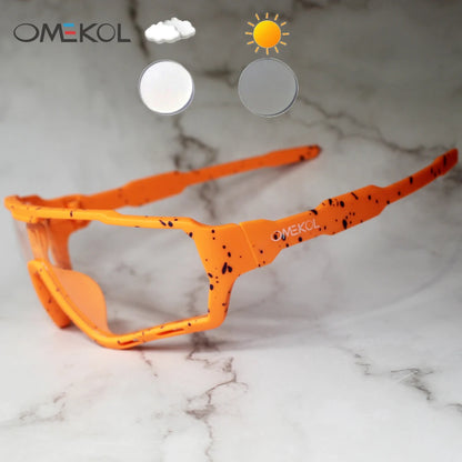 OMEKOL Brand New Photochromic Cycling Glasses Men Women Outdoor Sports Sun Glasses Bike Bicycle Eyewear MTB Baseball Sunglasses