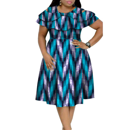 New Bazin Riche African Ruffles Collar Dresses for Women Dashiki Print Pearls Dresses Vestidos Women African Clothing WY4401