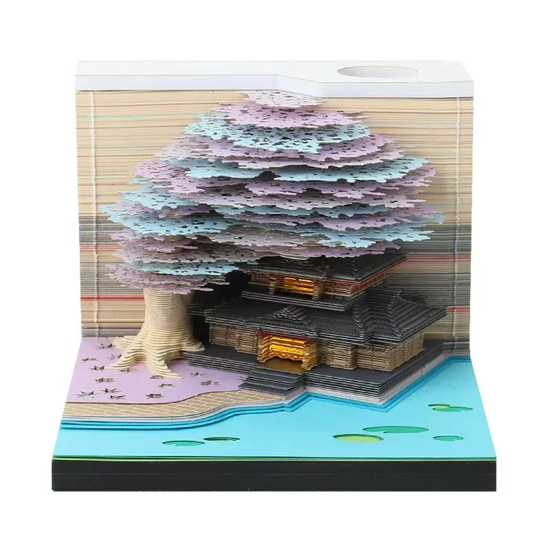 Treehouse 3D Desktop Calendar Sticky Notes Creative Crafts Souvenirs Paper Carvings Memo Pad New Year Gifts Office Ornament
