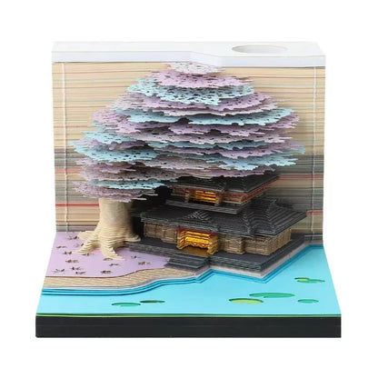 Treehouse 3D Desktop Calendar Sticky Notes Creative Crafts Souvenirs Paper Carvings Memo Pad New Year Gifts Office Ornament