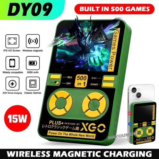 2026 Mini Portable Game Console with 500 Classic Games Large Screen Magnetic Wireless Charging Power 5000mAh Childhood Nostalgia