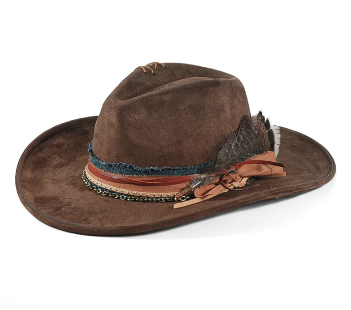 Handmade Fedora Hat suede Men's and Women's Hat feather vintage Fashion Jazz hat Top hats flat Panama sombrero mujer British hat