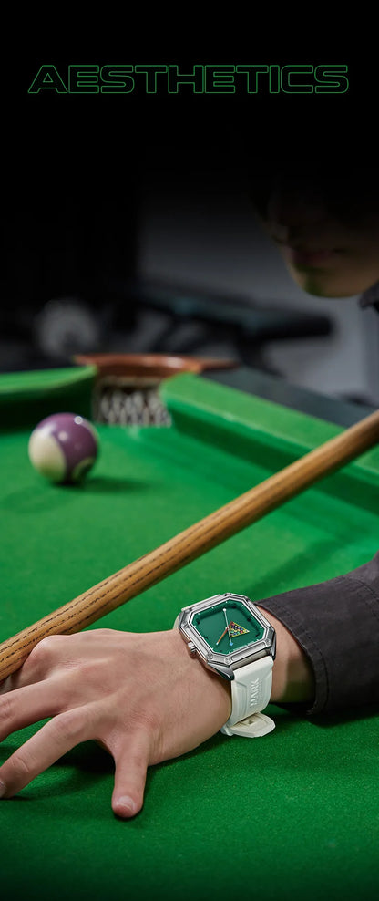 Mark Fairwhale 5047 Men Quartz Watch Square Case Luminous Billiards Dial Wristwatch Rubber Strap Watches for Men