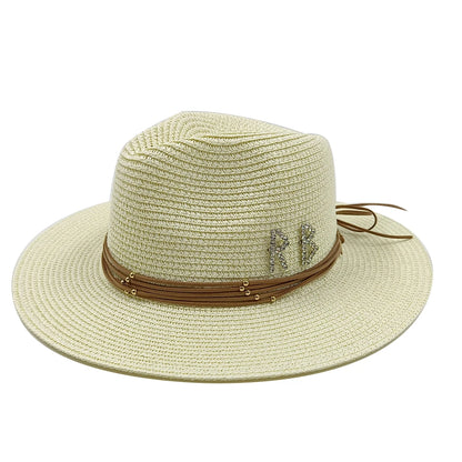 RB Rhinestone Sun Hats Women Men Summer Panama Wide Brim Straw Hats Fashion Colorful Outdoor Jazz Beach Sun Protective Cap