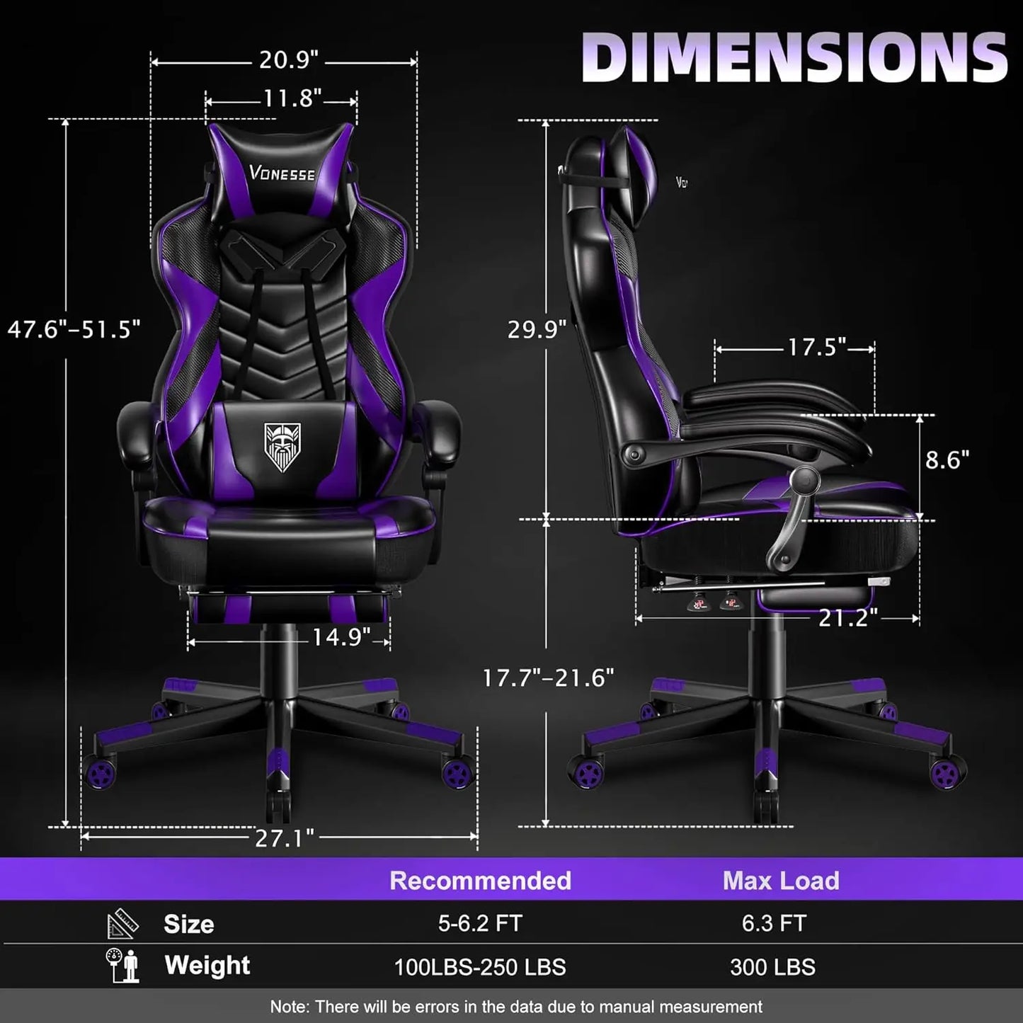 Gaming Chair, Big and Tall Gaming Chair with Footrest and Massage, Gaming Chairs for Adults with Lumbar Support