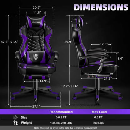 Gaming Chair, Big and Tall Gaming Chair with Footrest and Massage, Gaming Chairs for Adults with Lumbar Support