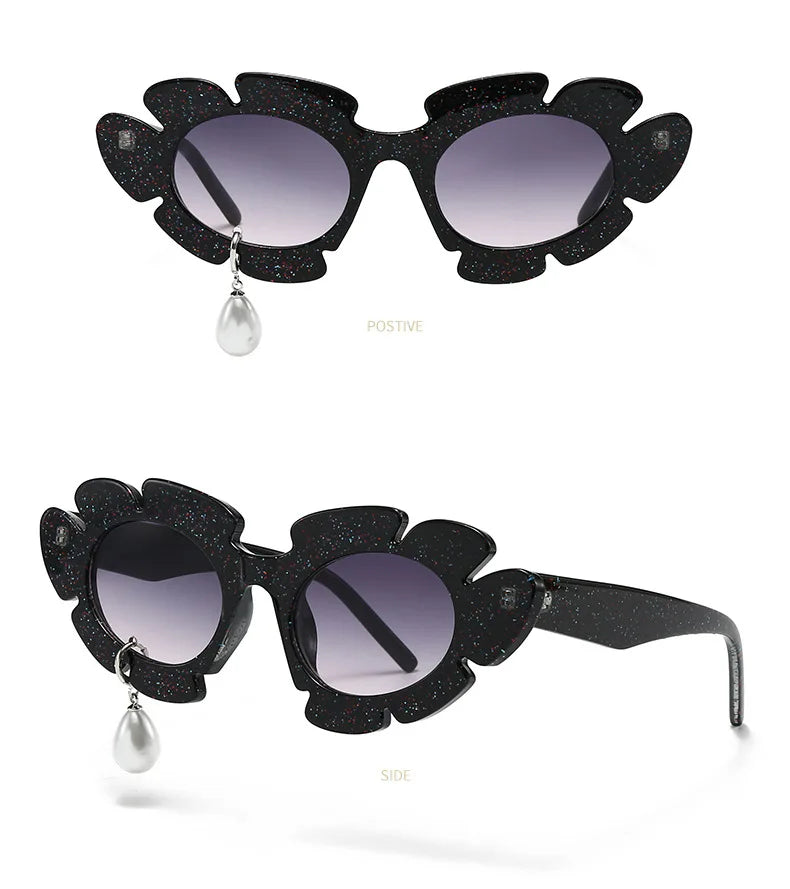 Pearl Diamond  DIY Tear Sunglasses for Women Small Frame Cat Eye Fashion Forward Mermaid Tear Aviator Eyewear