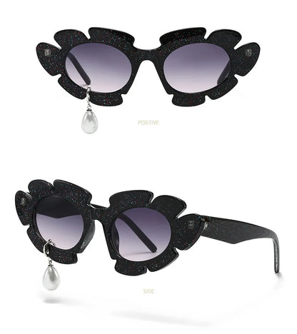 Pearl Diamond  DIY Tear Sunglasses for Women Small Frame Cat Eye Fashion Forward Mermaid Tear Aviator Eyewear