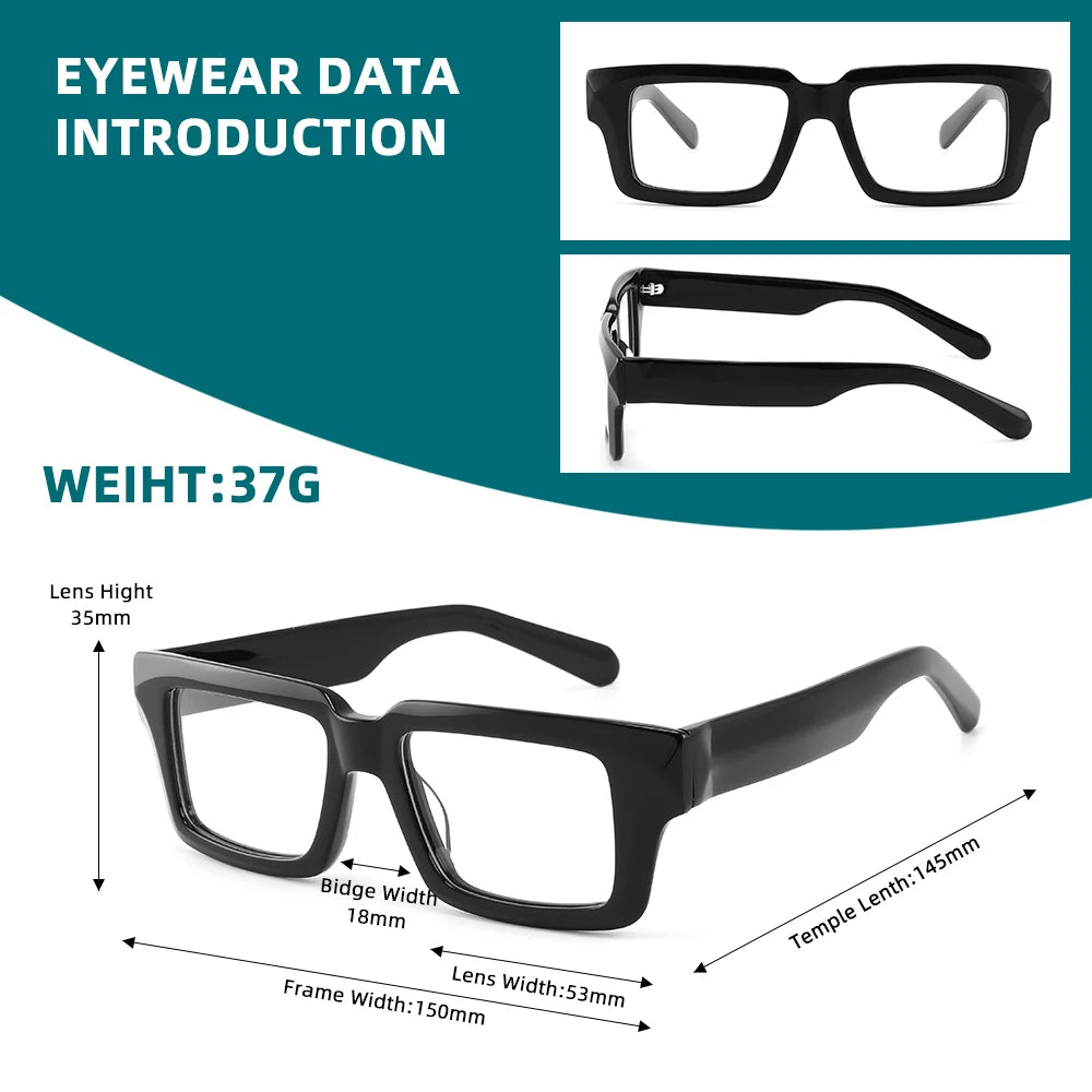 Thicken Acetate Glasses Frame Men Women Vintage Square Myopia Prescription Eyeglasses Frame Reading Glasses Luxury Brand Eyewear