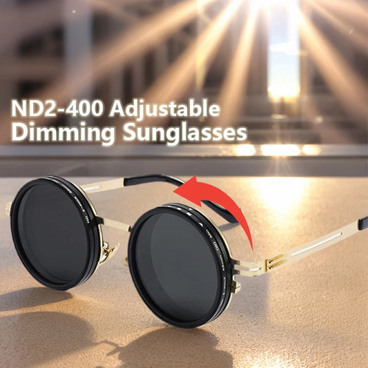 ND2-400 9 Level Adjustable Dimming Polarized Sunglasses Men Women Fishing Punk Round Glasses Driving Eyeglasses ND Filter