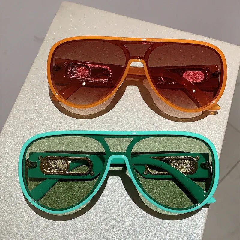 QVQV Trendy Oversized One Piece Sunglasses Women Summer Fashion Thick Frame Pilot Sun Glasses Luxury Brand Outdoor Y2K Shades