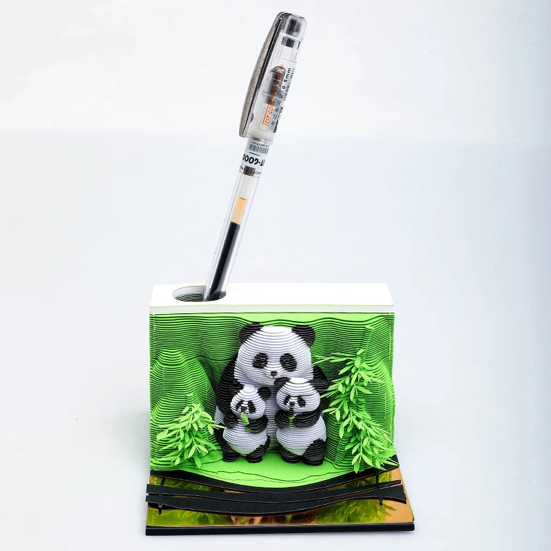 1Pc 2026 Family Panda Desk Calendar 3D Tear-away Calendar Paper Carving Art Memo Pad Notepad Christmas Gift