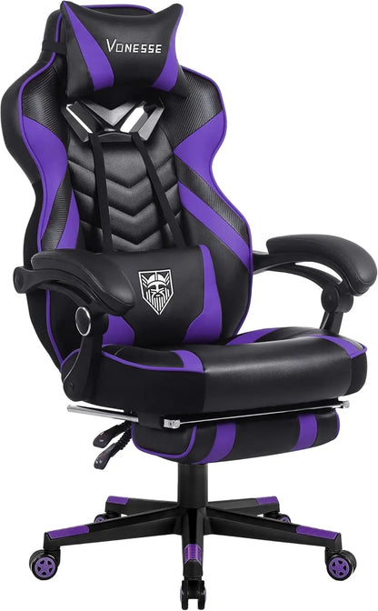 Gaming Chair, Big and Tall Gaming Chair with Footrest and Massage, Gaming Chairs for Adults with Lumbar Support