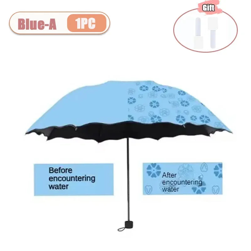 1-2PCS Portable Creative Water Flowering  Umbrella Manual  Black Coating UV Protection Sun Rain Dual Use Folding Parasol