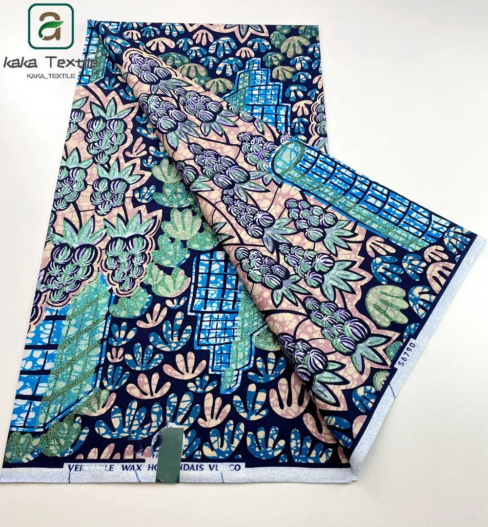 Latest African Grand Golden Wax Fabric Super Good Quality Women Pagne Flash Cotton Prints Batik Ankara Glitter Tissus 6yards