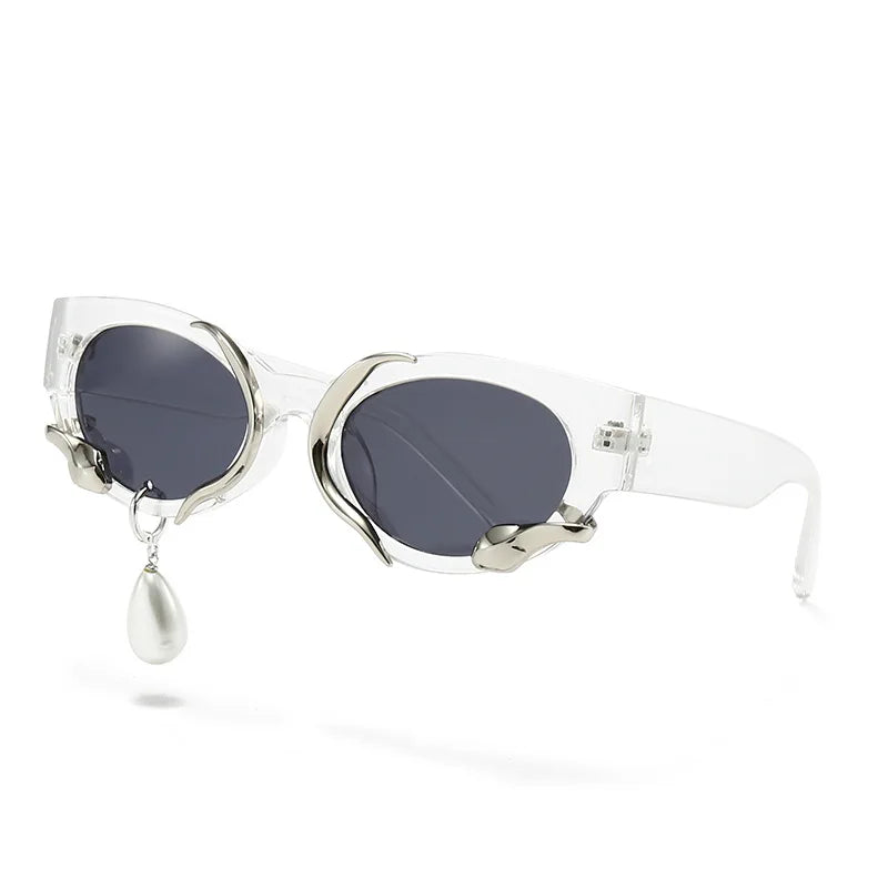Pearl Diamond  DIY Tear Sunglasses for Women Small Frame Cat Eye Fashion Forward Mermaid Tear Aviator Eyewear