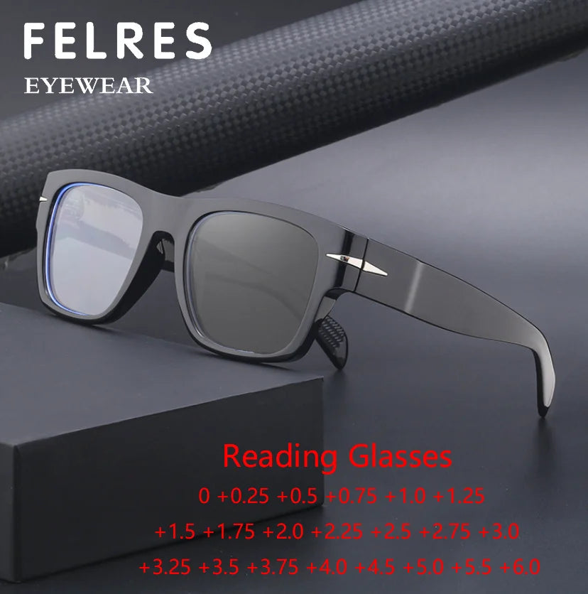  Thick Frame Men Women Square Photochromic Gray Reading Glasses Classic Presbyopia Glasses Shade Sunglasses FELRES