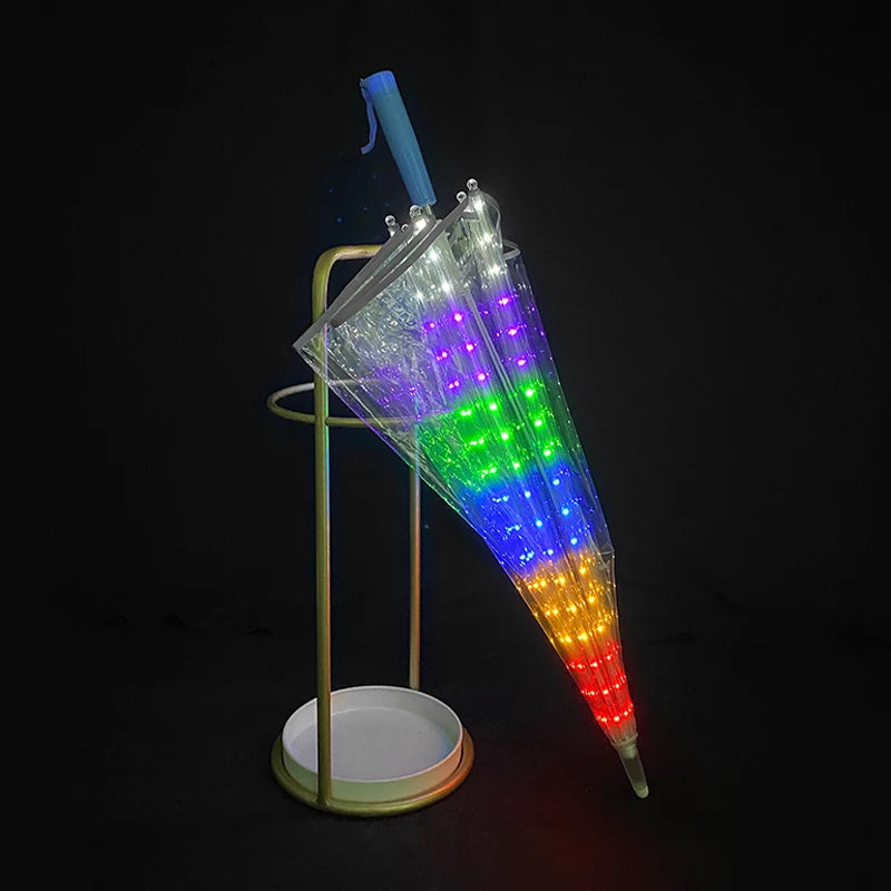 Romantic Gift Colorful Led Light Umbrella With Flashlight Creative Long Handle Transparent Straight Handle Flashlight Umbrella