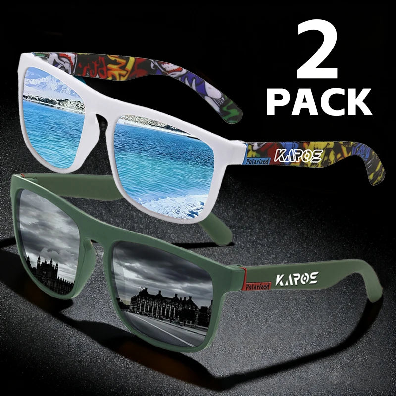 KAROS 2PCS Sunglasses Men/Women Polarized Square Mirror Brand Design Luxury UV400 SunShade Unisex Fishing Driving Cycling Hiking