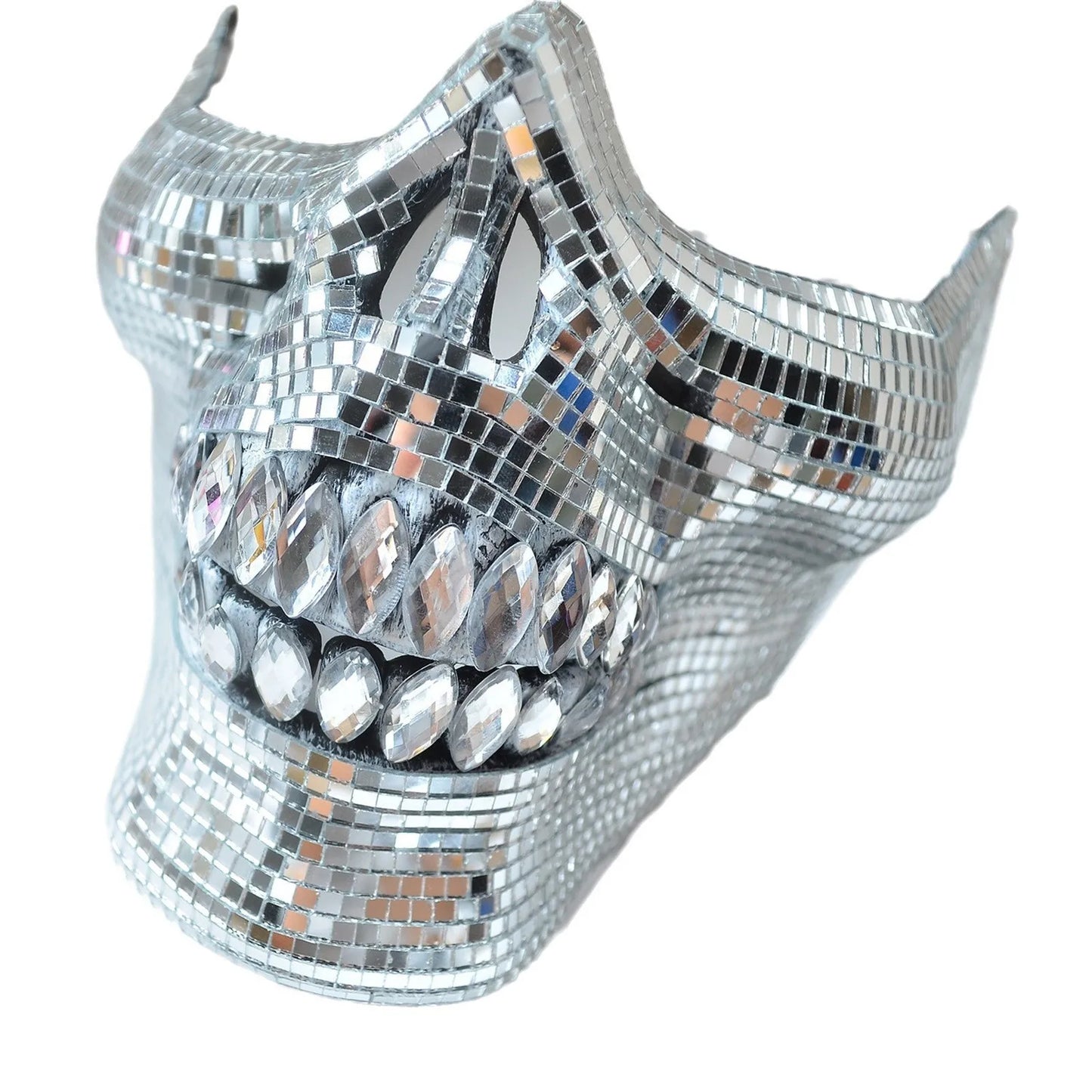 Halloween Scary Fangs Mask, Half-face Mirror Mask, Disco Ball Glitter Mask, Suitable For Use On DJ Stage, Bar Party Costume