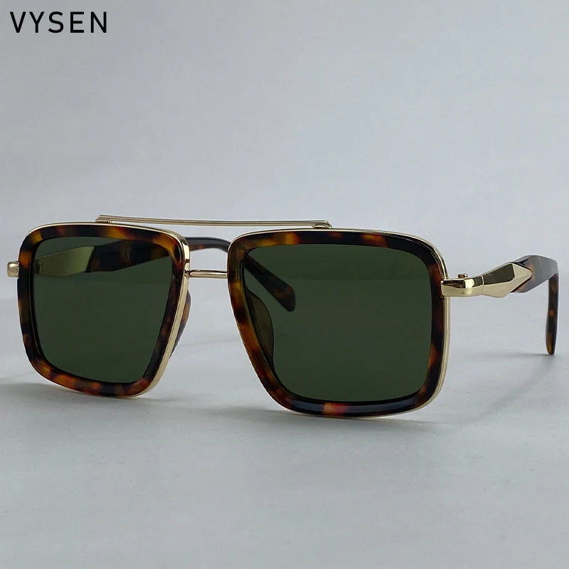 Vintage Oversized Square Polarized Sunglasses Men 2026 Luxury Steampunk Metal Frame Double Beam Driving Eyewear UV400 Shades