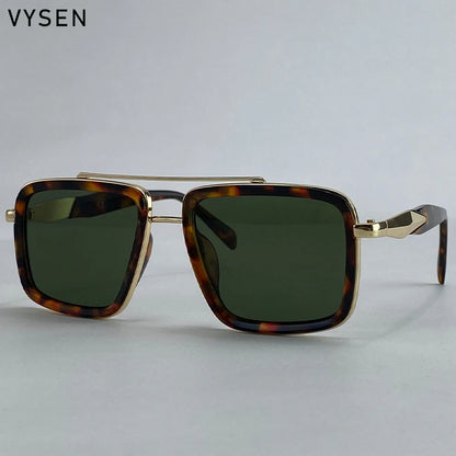 Vintage Oversized Square Polarized Sunglasses Men 2026 Luxury Steampunk Metal Frame Double Beam Driving Eyewear UV400 Shades
