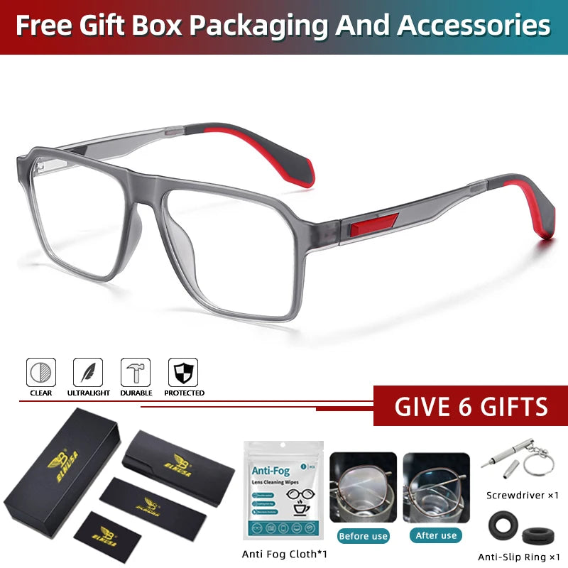 BLMUSA Retro Large Frame Ultralight TR Non-Slip Sports Myopia Glasses Anti Blue Light Prescription Reading Driving Sunglasses