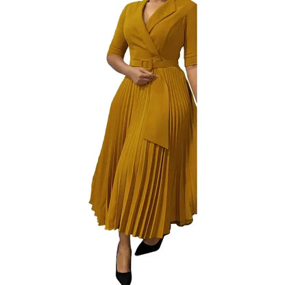 2025 Dashiki African Dresses for Women Autumn Elegant Half Sleeve V-neck Polyester Pleat Dress Ankara Dresses African Clothes