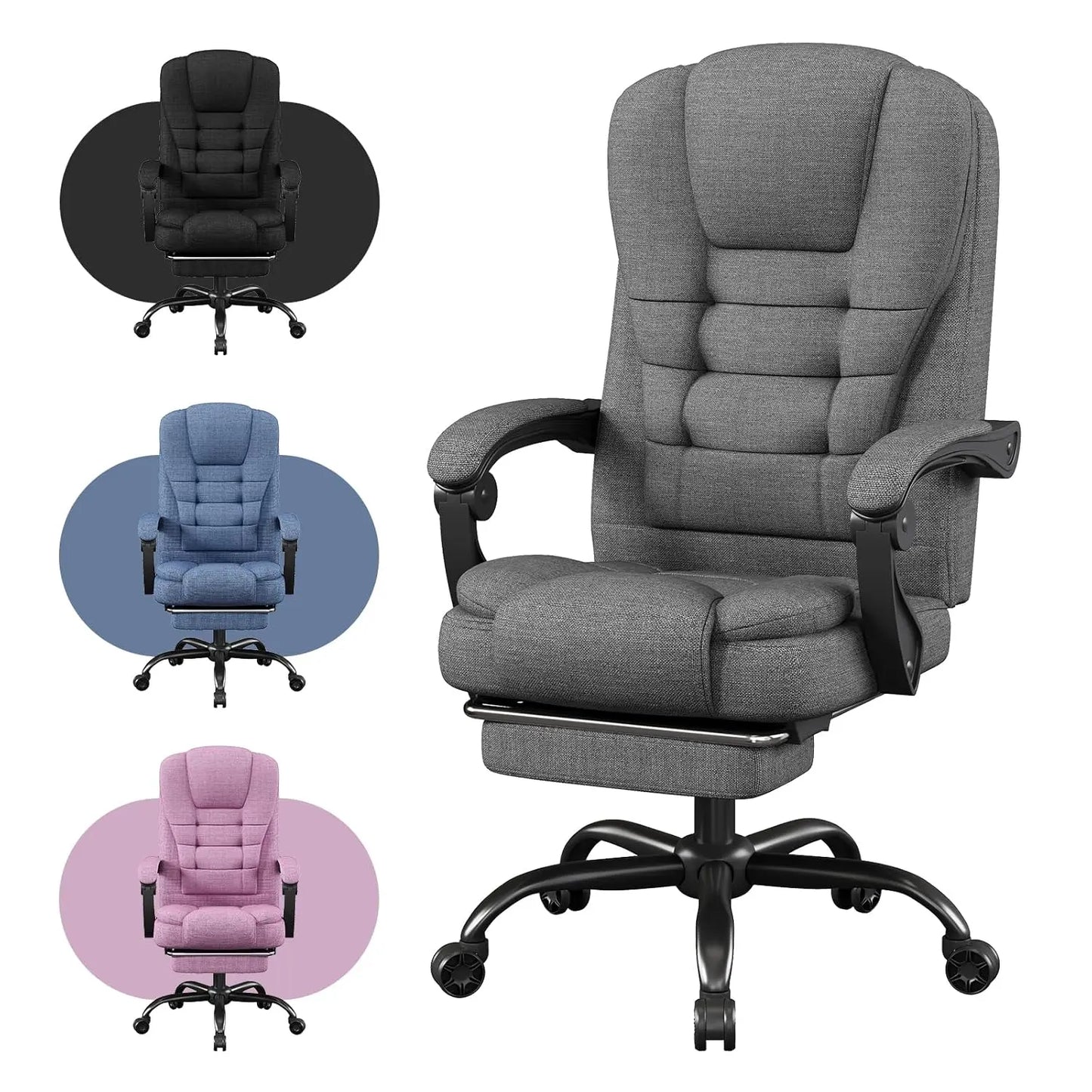 Office Chair, Big and Tall Fabric Gaming Chair with Footrest, Executive Comfortable Computer Desk Chairs, 360°, Customized