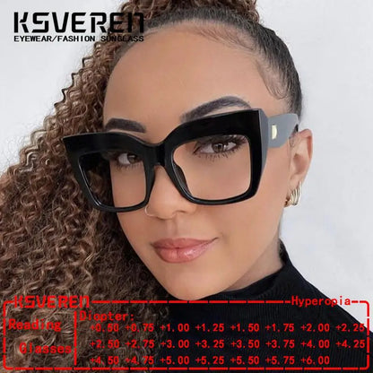 Square Anti Blue Light Reading Glasses Optical Lenses Prescription Glasses Frame Women Large Frame Cat Eye Presbyopic Glasses