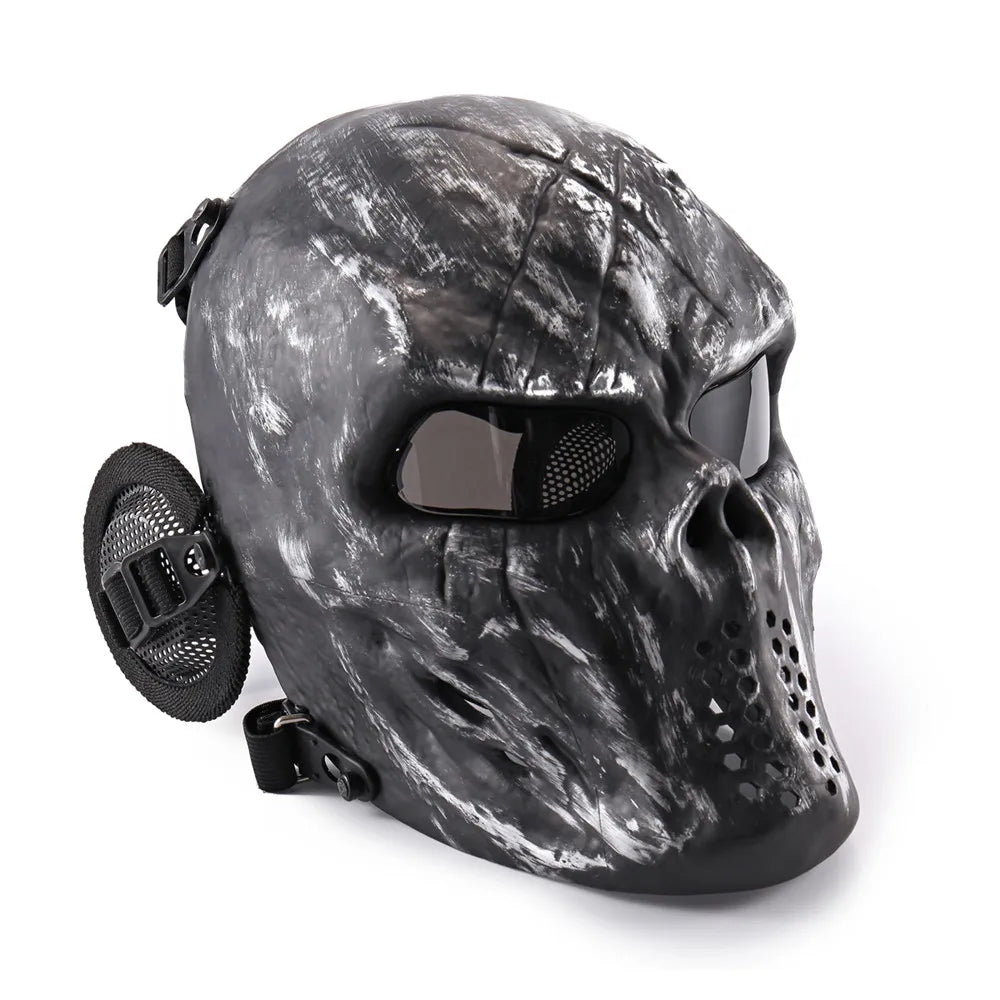 REikirc Full Face Airsoft Tactical Skull Mask with Ear Protection CS Halloween Cosplay Masks
